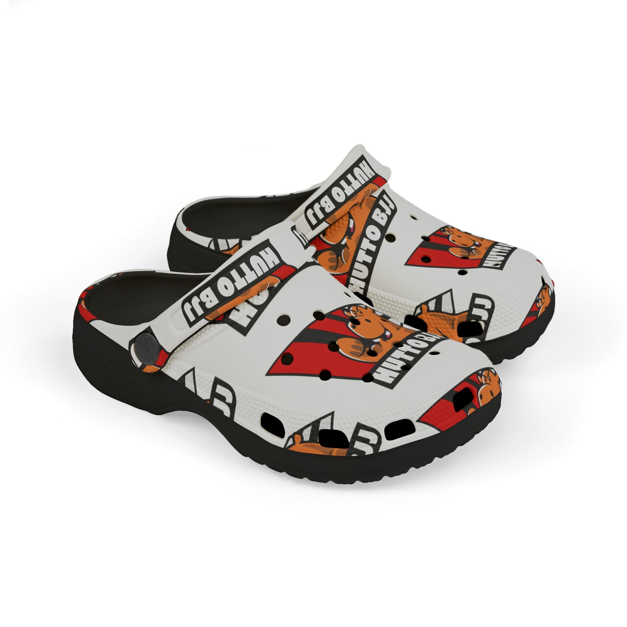 Kids Foam Clogs — Cute Hippo Graphic "Hutto BJJ" All-Over Print