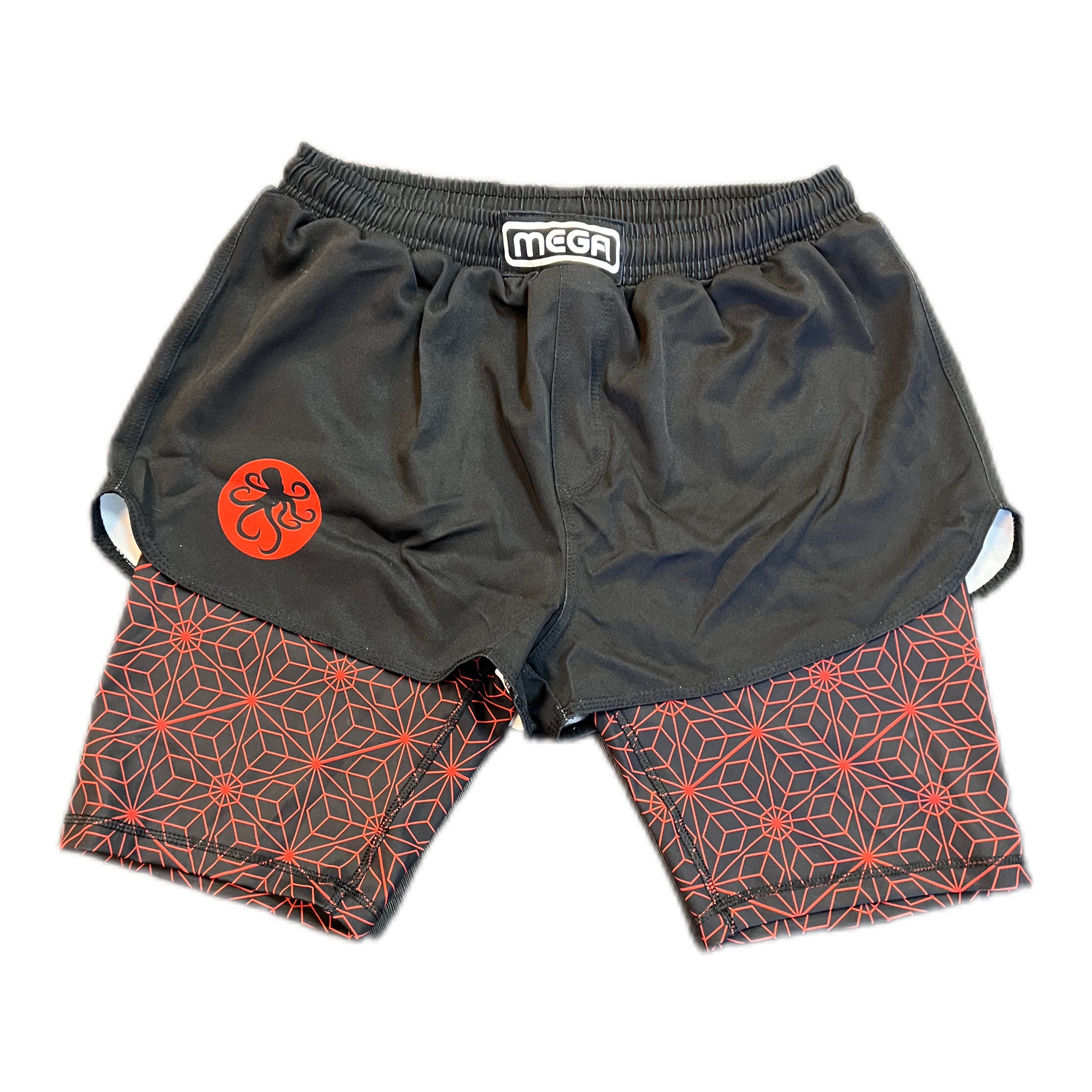 Black and Red Grappling shorts with compression lining